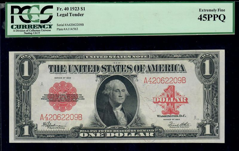 1923 $1 Legal Tender Red Seal Large Size Note PCGS 45 PPQ Extremely Fine