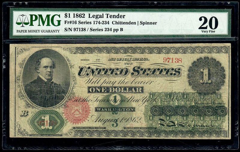 1862 $1 Legal Tender ​Fr. 16  PMG 20 Very Fine