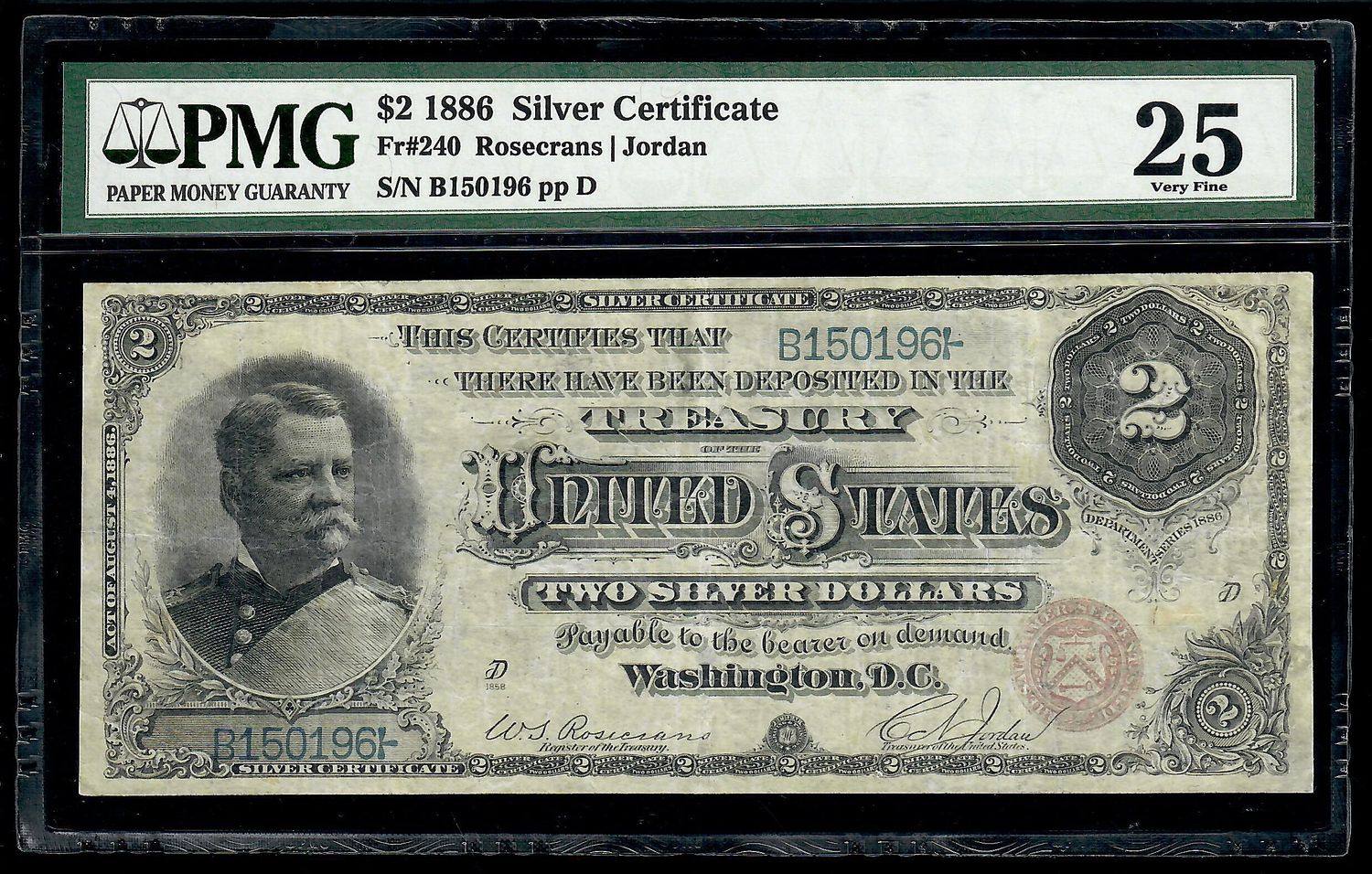 1886 $2 Silver certificate Fr.240 Small Seal PMG 25 Very Fine