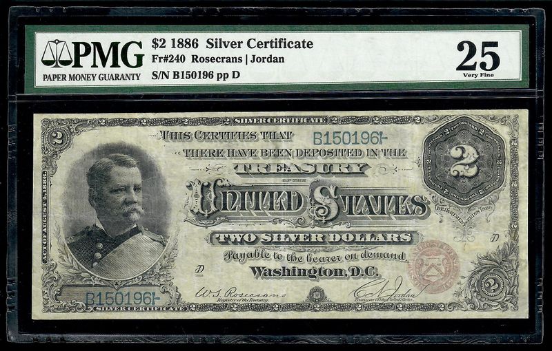 1886 $2 Silver certificate Fr.240 Small Seal PMG 25 Very Fine