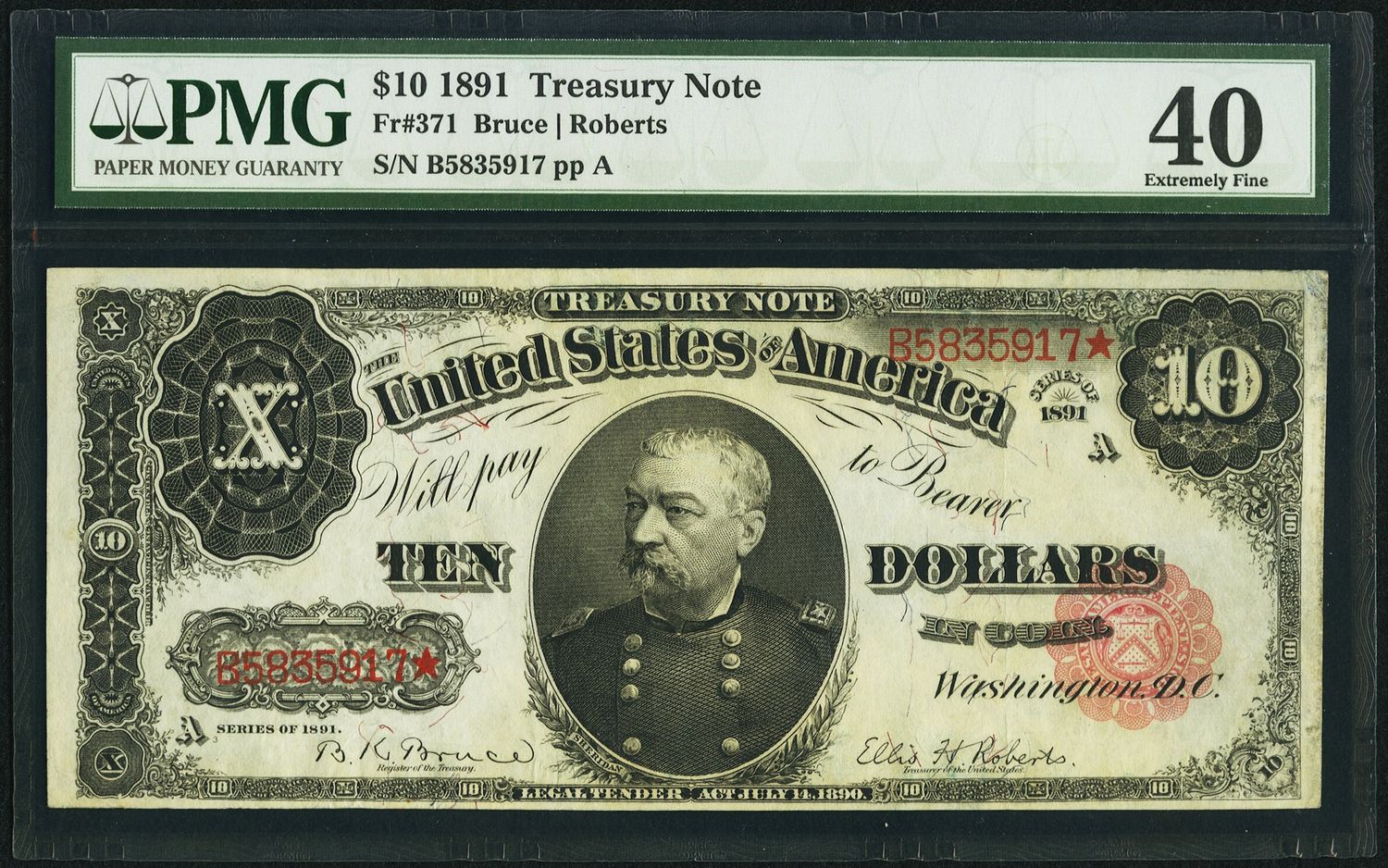 Fr. 371 $10 1891 Treasury Note PMG Extremely Fine 40