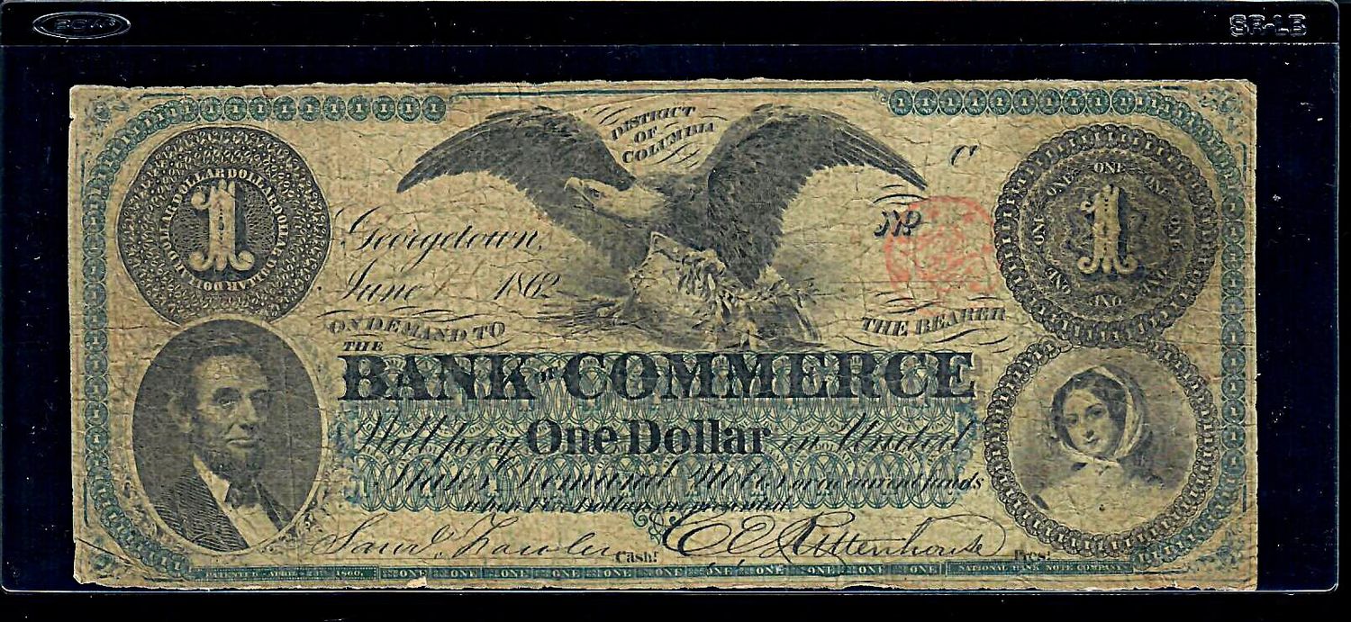 1862 G12, $1 The Bank of Commerce Note, District of Colombia Fine