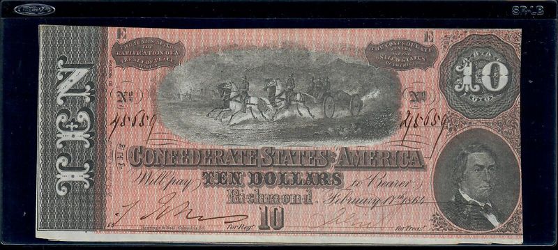 1864 $10 CONFEDERATE STATES OF AMERICA NOTE T68, UNC