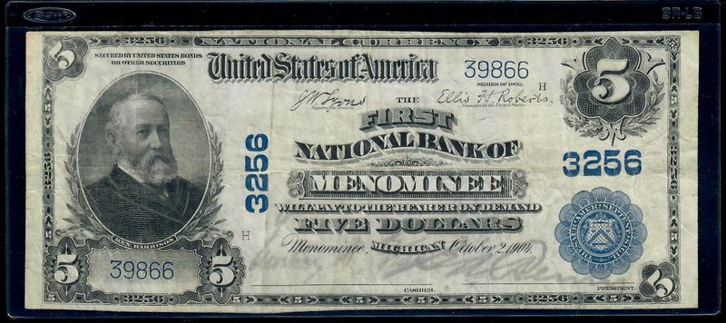 1902 ​​$10 The First National Bank Of Menominee, Michigan Large Note, VF