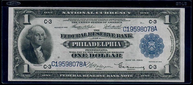 1918 $1 Federal Reserve Bank Large Note, Philadelphia, Pennsylvania,  XF  Serial# C19598078A