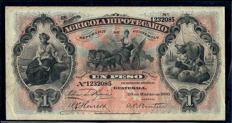 1900 GUATEMALA 1 PESO BANCO AGRICOLA HIPOTEEARIO P#S101a, VF