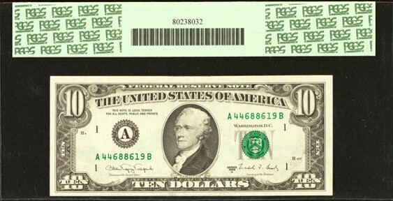 1988 $10 Federal Reserve Fr. 2028-A Double Back Printing PCGS 62 UNC