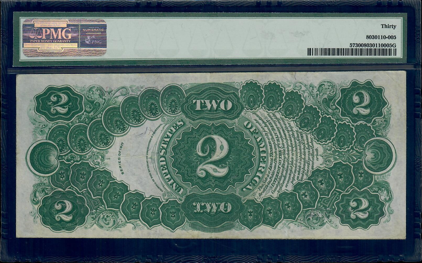 1917 $2 Legal Tender Notes, Fr# 57, Teehee/ Burke, PMG 30, Very Fine