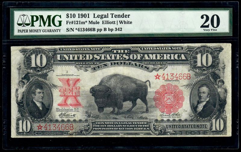 1901 Legal Tender Bison Mule Star Note Fr.121m* PMG 20