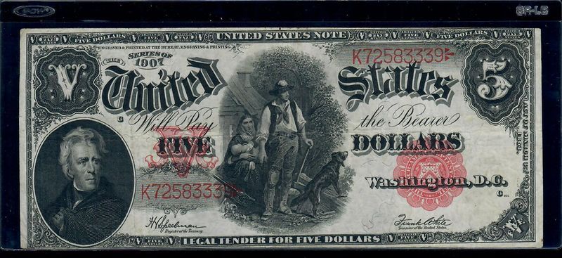 1907 $5 Legal Tender Note, ‘Woodchopper, Serial# K72583339