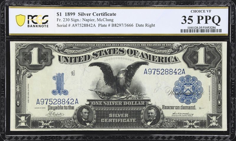 1899 $1 Silver Certificate Black Eagle Fr#230 PCGS 35 PPQ