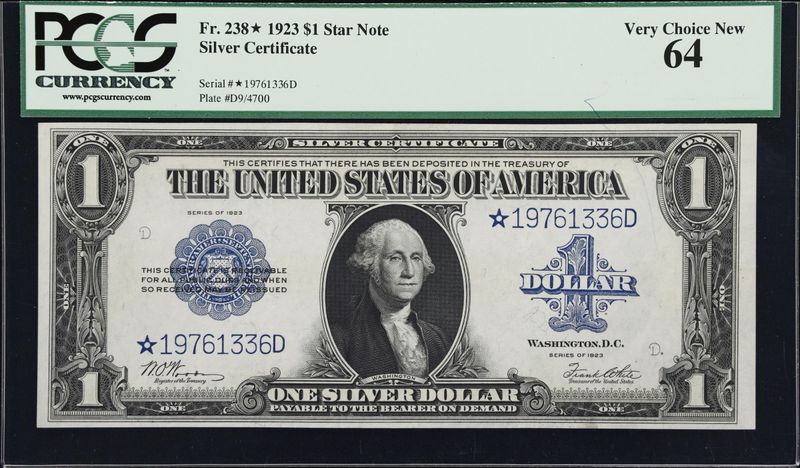 1923 $1 Silver Certificate Star Note, Fr. 238*​ PCGS ​64 UNC