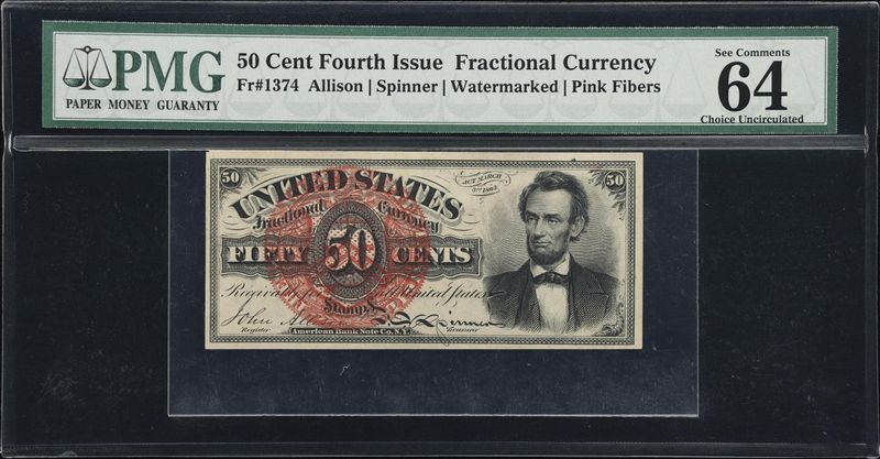 50C Fourth Issue, Fractional Currency, Fr# 1374, PMG ​64 EPQ UNC