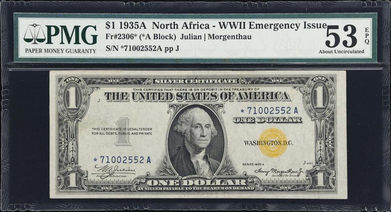 1935A $1 North Africa WWII ​Emergency Star Note, PMG 53 EPQ, AU