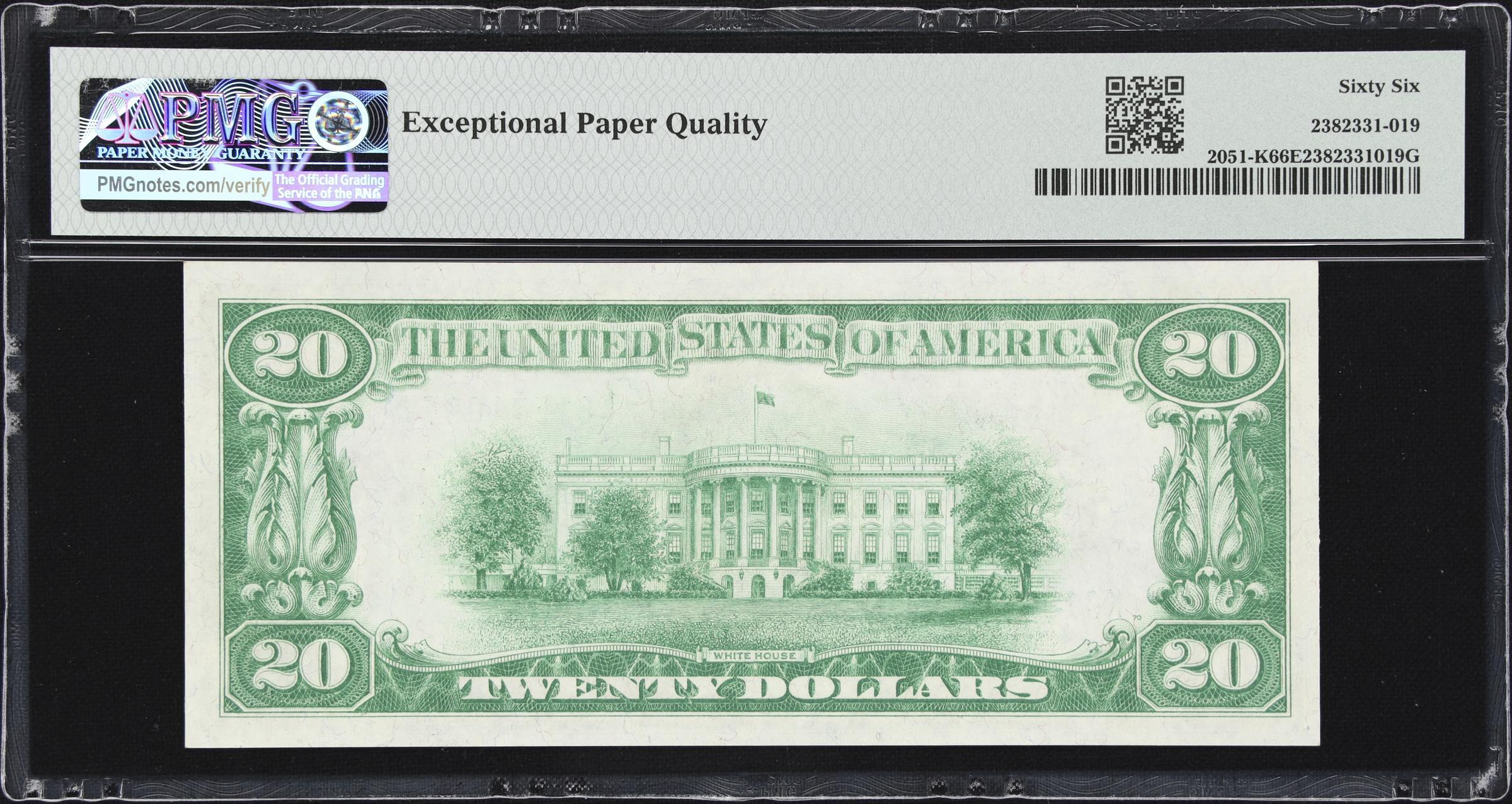 1928A $20 Federal Reserve Note, Bank of Dallas, Texas, PMG 66 EPQ