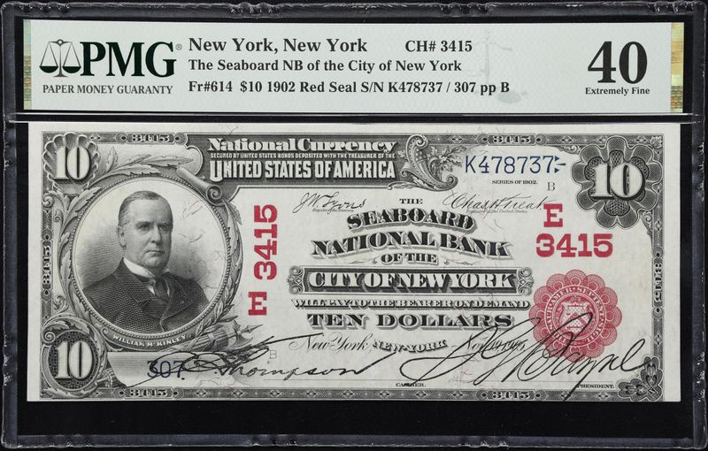 1902 $10 Red Seal Seaboard NB New York, New York PMG 40