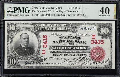 1902 $10 Red Seal Seaboard NB New York, New York PMG 40