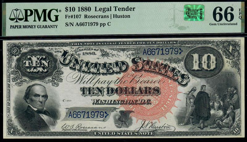1880 $10 Legal Tender Note, Fr# 107, PMG 66, Gem Uncirculated