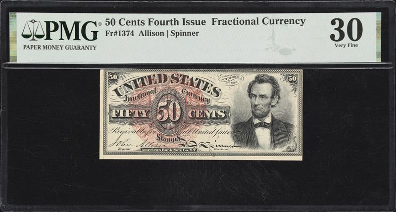 50C Fourth Issue, Fractional Currency, Fr# 1374, PMG 30 Very Fine
