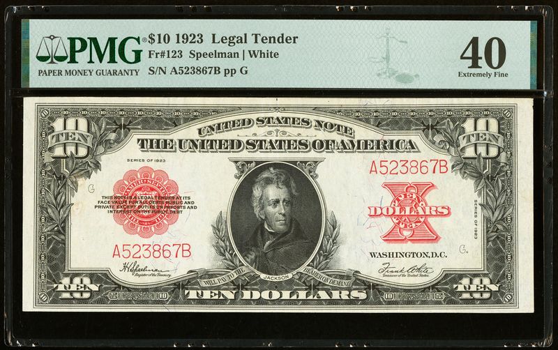 Fr. 123 $10 1923 Legal Tender PMG Extremely Fine 40. Poker Chip