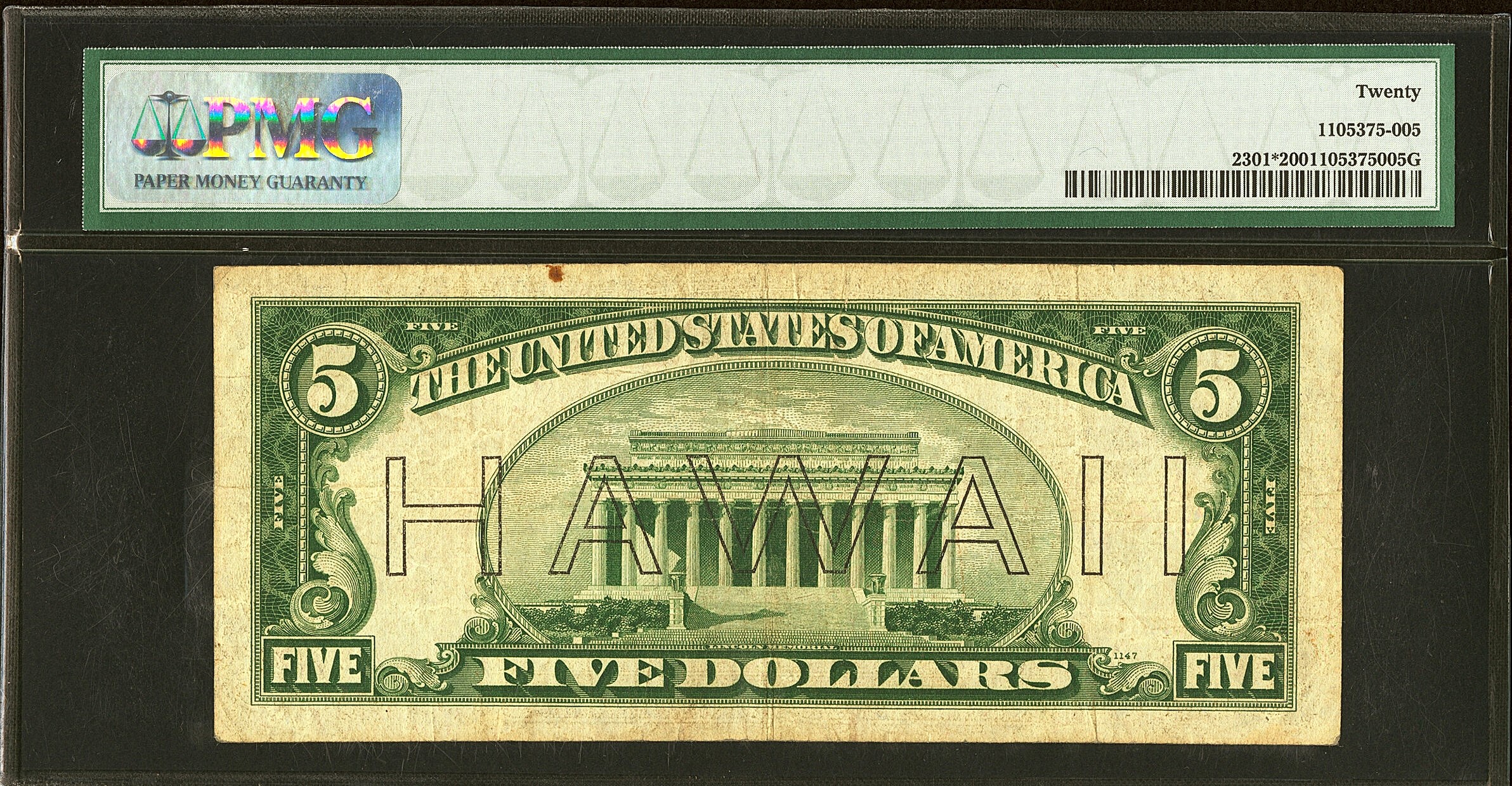 ​Fr. 2301* $5 1934 Mule Hawaii Federal Reserve Star Note. PMG Very Fine 20.