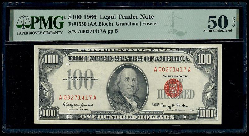 1966 $100 Red Seal Star Note Fr.1550 Legal Tender PCGS 580 EPQ