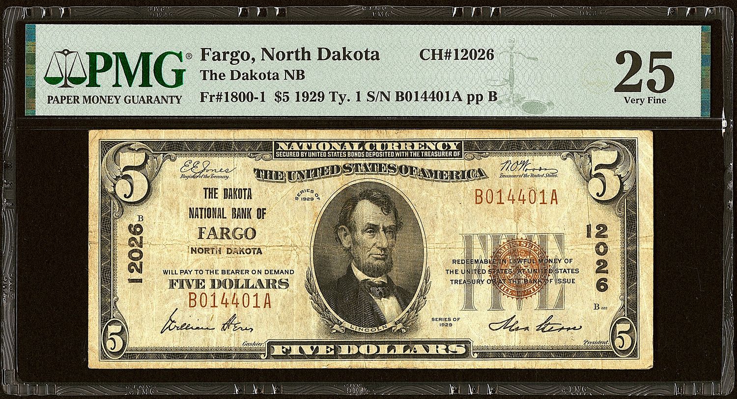 ​Fargo, ND - $5 1929 Ty. 1 The Fargo National Bank Ch. #12026 PMG 25