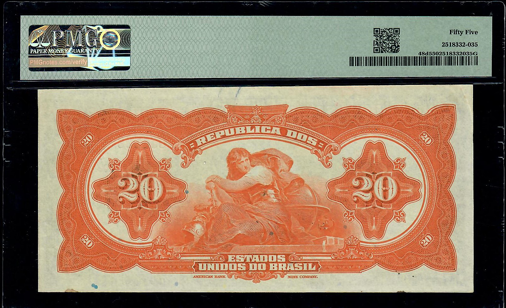 1931 $20 Mil Reis Brazil, Thesouro Nacional Pick #48d PMG 55 AU