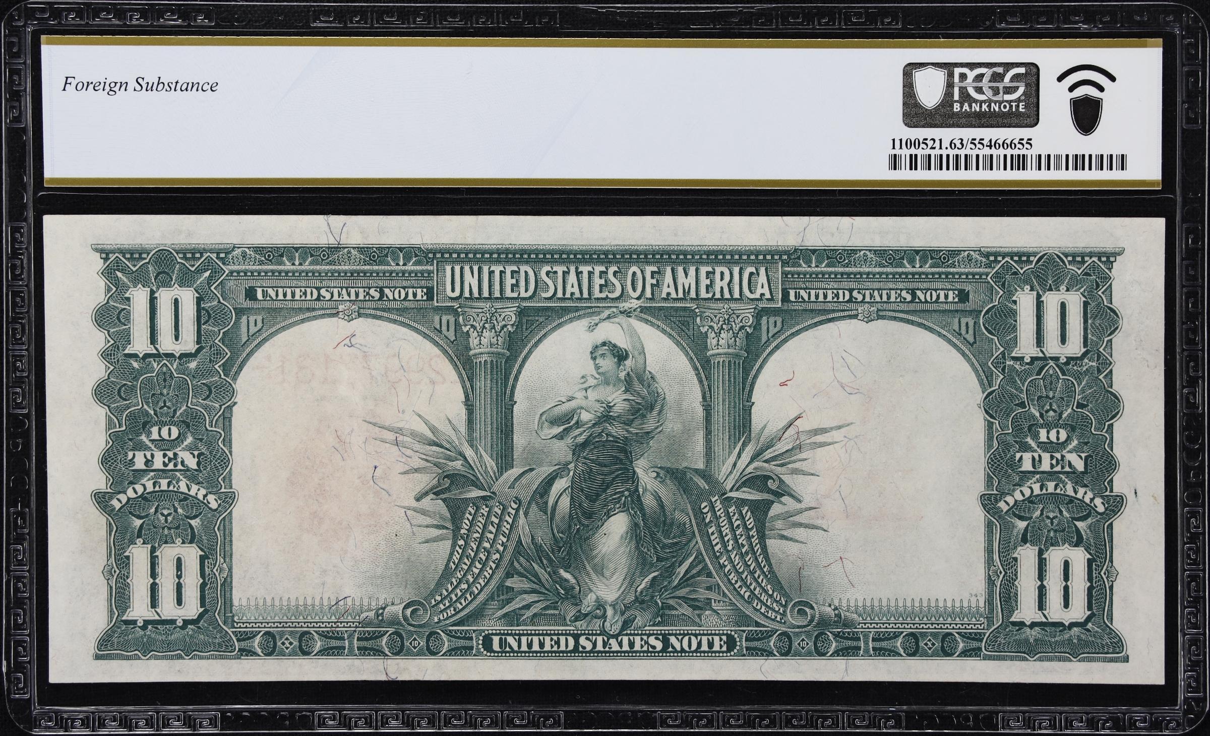 1901 $10 Bison Legal Tender Note Fr. 122 Mule PCGS 63 UNC