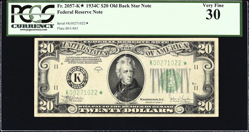 1934C $20 Federal Reserve Note Dallas, Tx Star note  PCGS 30 VF