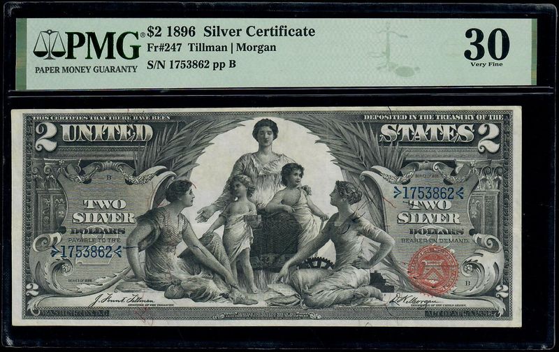 1896 $2 Silver Certificate 'Educational' note Fr # 248 PMG 30 Very Fine