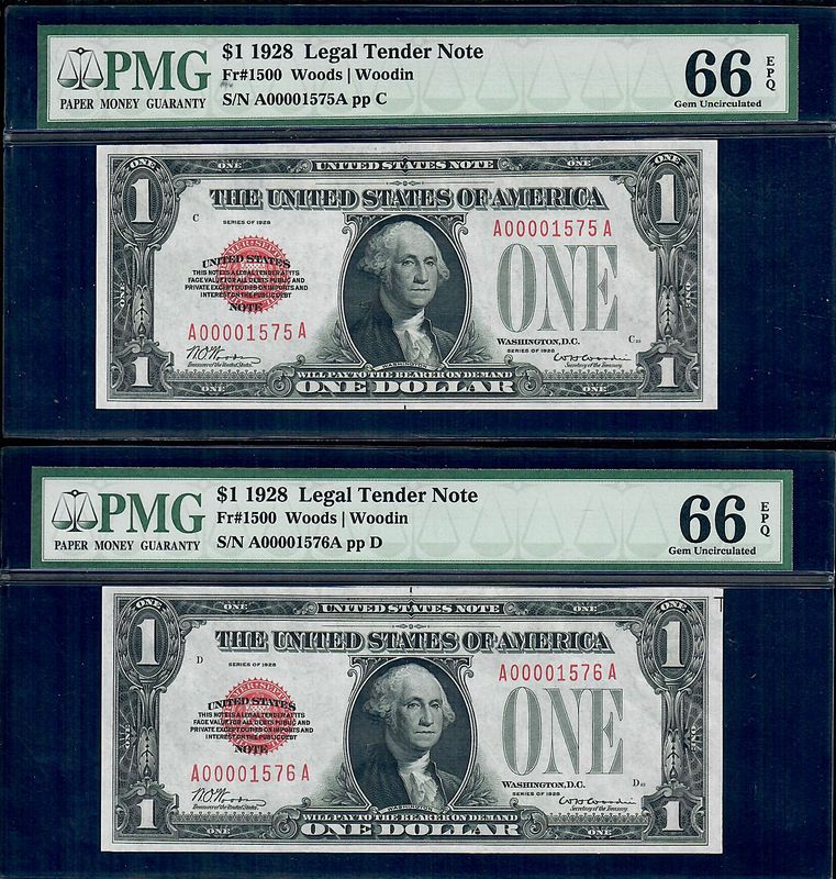 Per of $1 1928 Legal Tender Fr. 1500 Puerto Rico PMG Gem UNC 66 EPQ