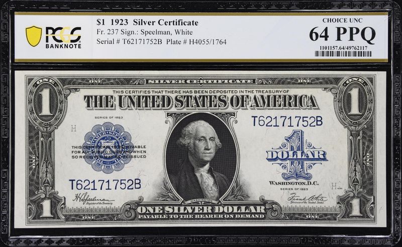 1923 $1 Silver Certificate ( Horse blanket ) Fr#237  PMG 64 Choice Uncirculated