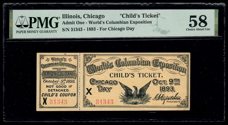 1893 World's Columbian Exposition Chicago Day Exposition Ticket PMG 58