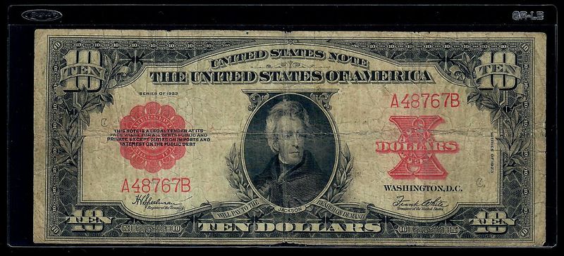 Fr.123 1923 $10 Ten Dollars "POKER CHIP" Legal Tender Note Fr. 123 Choice Fine
