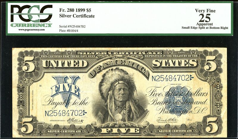 1899 $5 Silver Certificate Chief FR.278 PMG 25 VF