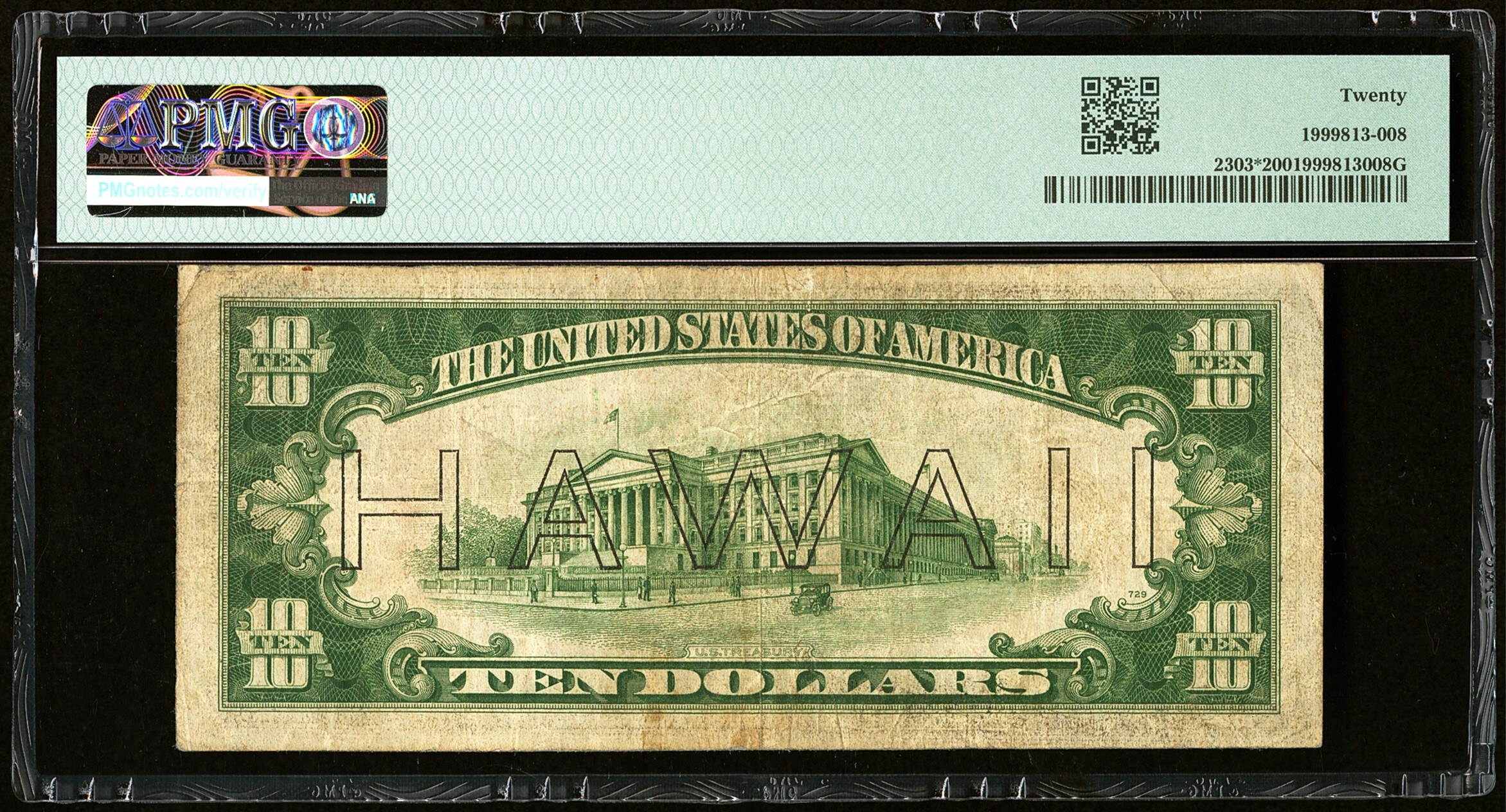 1934 $20 Star Hawaii WWII Emergency Issue ** L* Block** FR-2303* PMG 20 VF