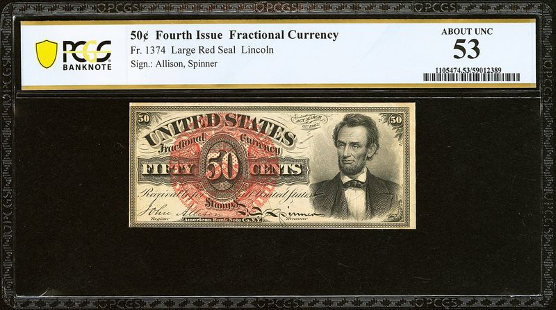 Fr. 1374 Large Red Seal Lincoln 50 Cents. Fourth Issue Fractional PCGS 53