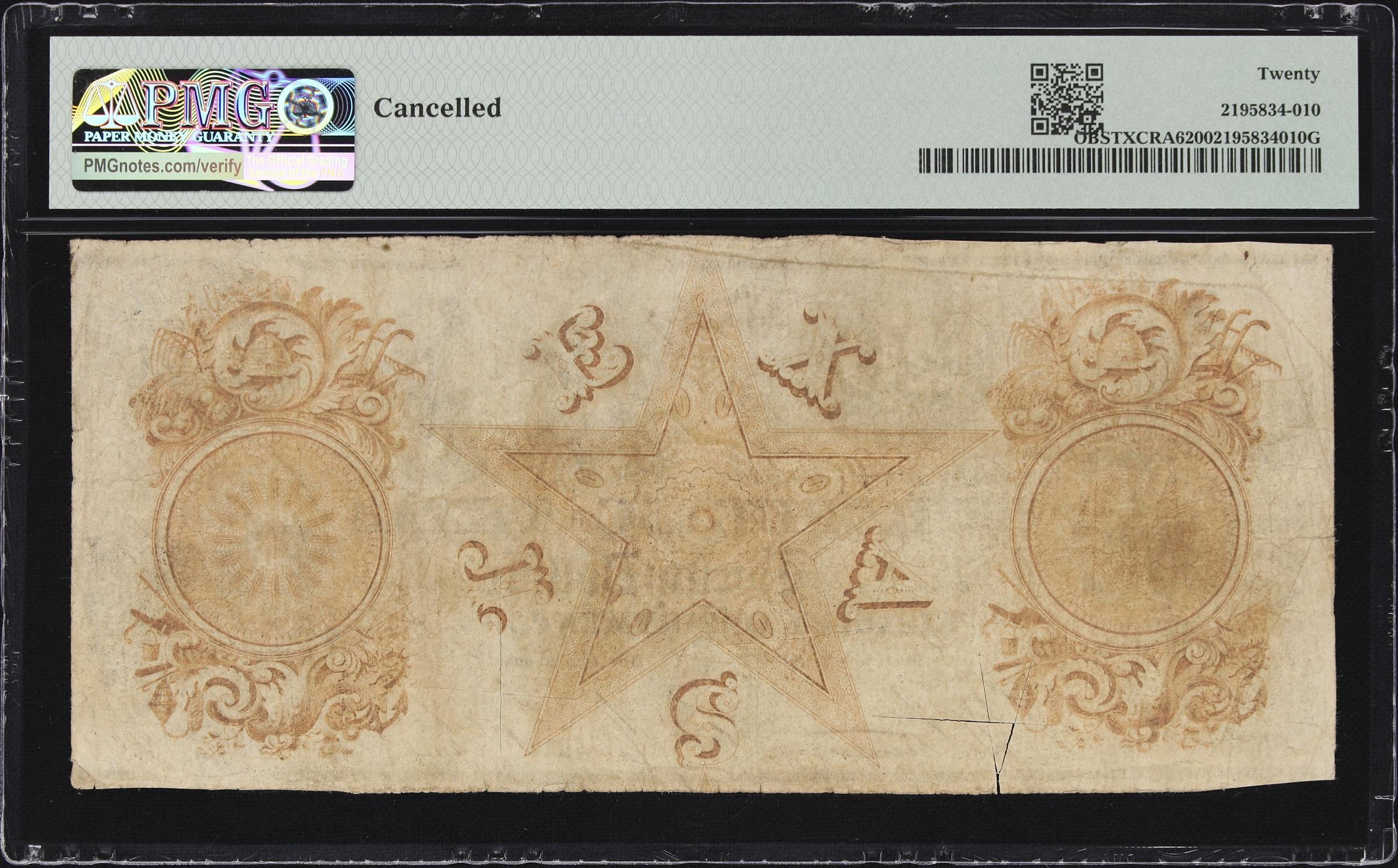 1839-41 $20 Republic of Texas, Austin  PMG 20VF