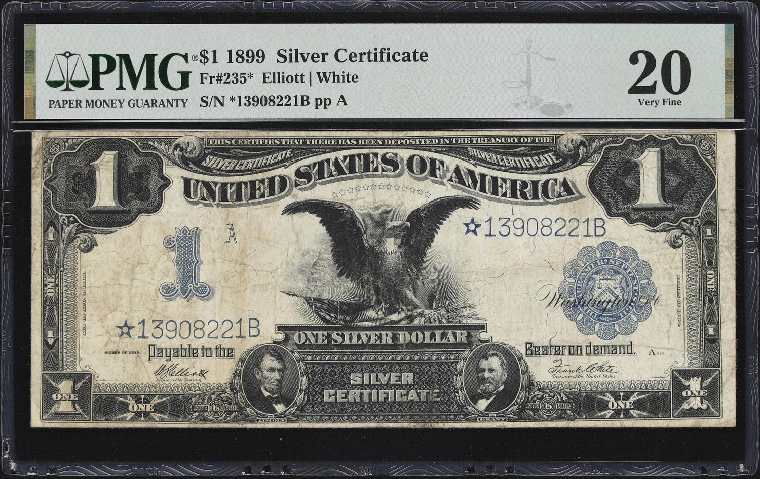 1899 $1 Silver Certificate Note, Black Eagle, Fr#235, PMG 20, Very Fine