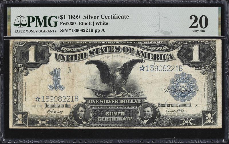 1899 $1 Silver Certificate Note, Black Eagle, Fr#235, PMG 20, Very Fine