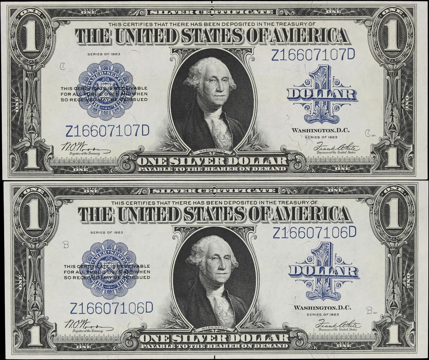 2 Convective 1923 $1 Silver Certificate FR-238 Horse Blanket  Uncirculated