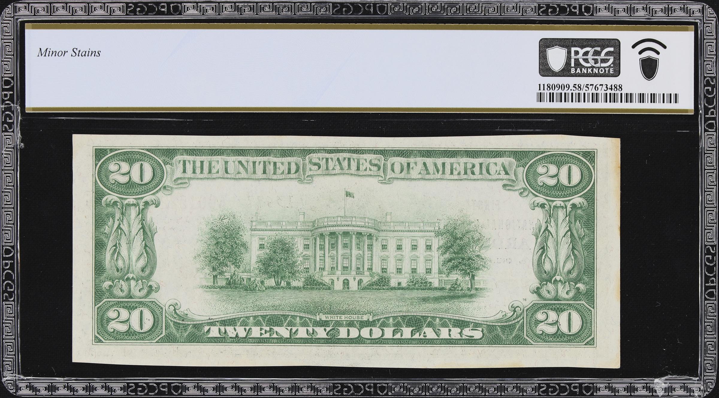 1929 $20 First National Bank of  Ardmore, Oklahoma  S/N A001522 PCGS 58 AU