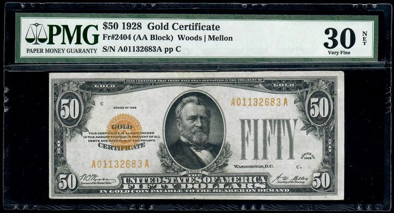 1928 $50 Gold Certificate PMG 30  NET
