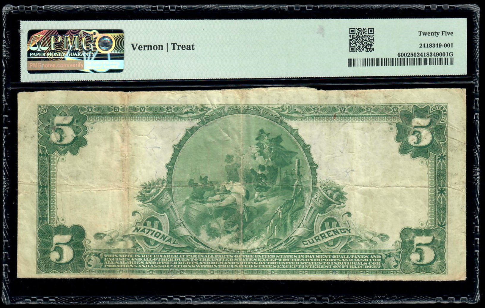 $5 1902 Plain Back the First National Bank Quinton , Oklahoma CH#6517 PMG 25 VF