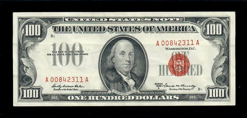 1966A $100 Red Seal Note Fr.1551 Legal Tender VF