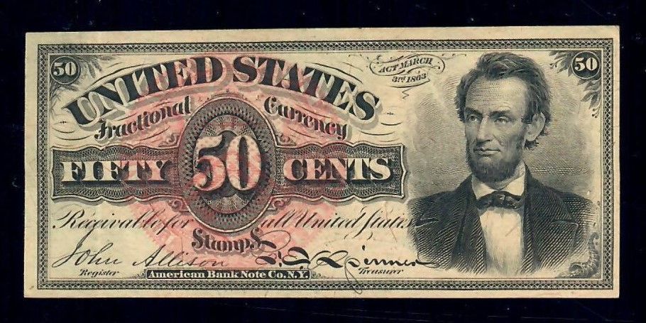 Fr. 1374 Large Red Seal Lincoln 50 Cents. Fourth Issue Fractional VF