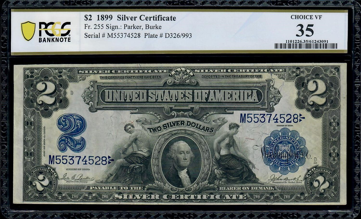 1899 $2 Silver Certificate Mini Porthole Note PCGS 35 VF