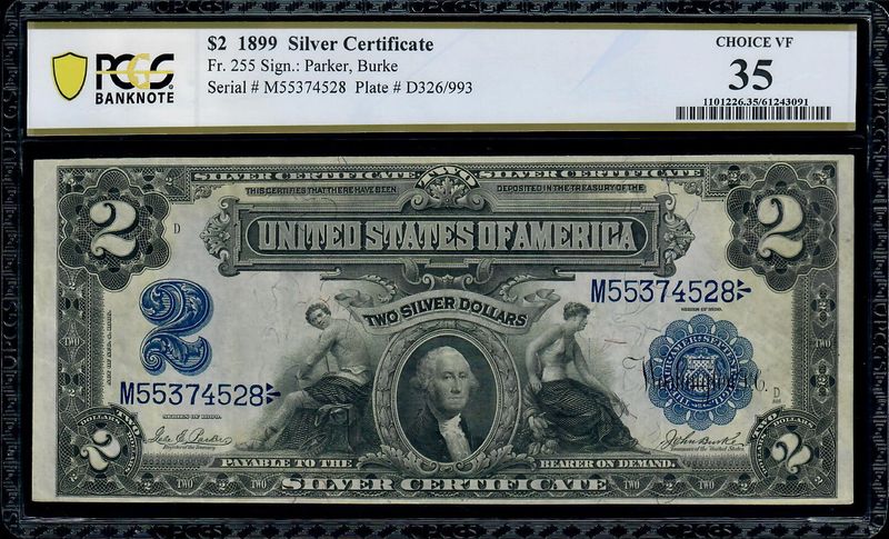 1899 $2 Silver Certificate Mini Porthole Note PCGS 35 VF 1899 $2 Silver Certificate Mini Porthole Note PCGS 35 VF