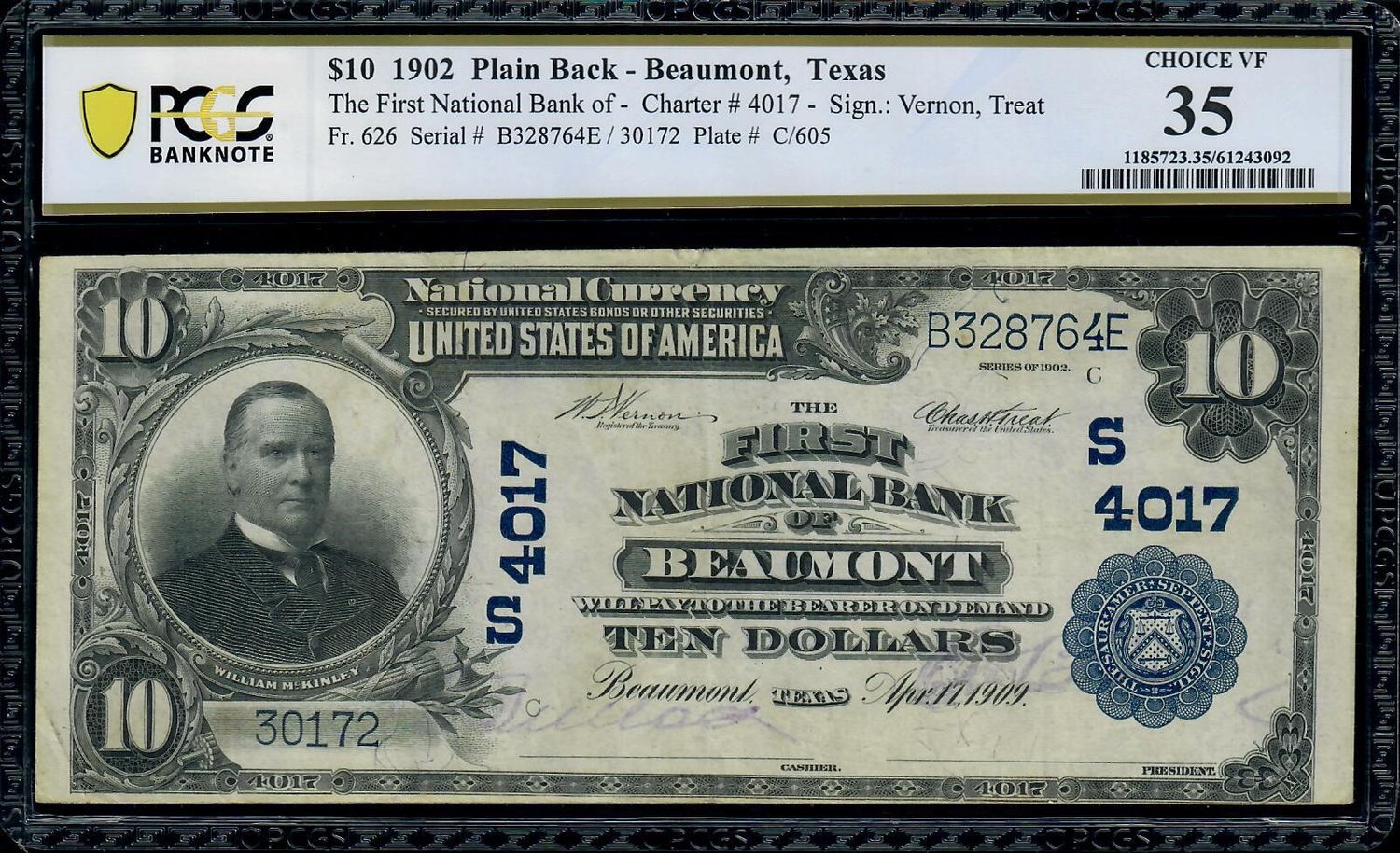 1902 ​​$10 The First National Bank Of Beaumont , Tx PCGS 35 VF